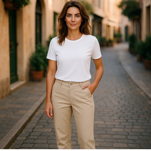 Lee Women’s At The Waist Straight Leg Twill Khaki Pants Size P14 - Picture 2 of 13